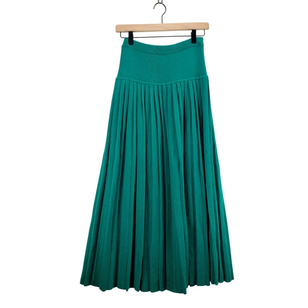 Vtg 80s/90s Green Pleated Knit Skirt Tea Length XS by Liz Clairborne Lambswool
